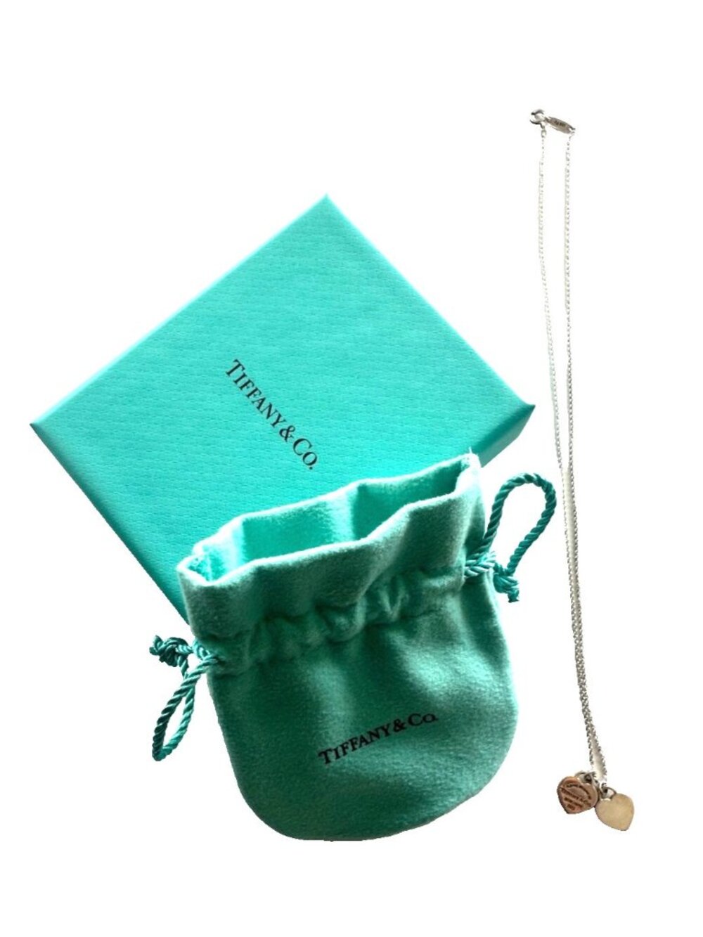 Tiffany & Co. Double Mini Return Heart Silver Necklace 8"